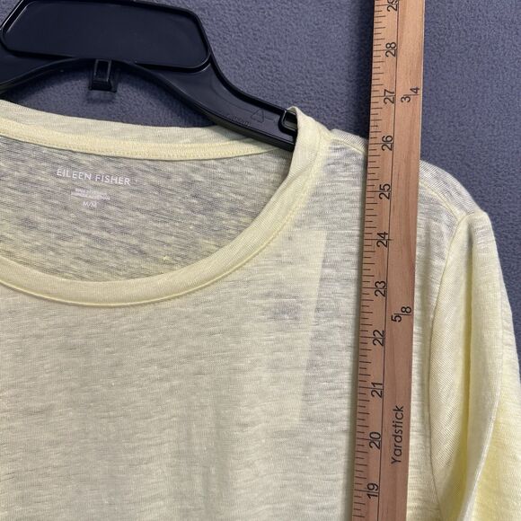 NWT Eileen Fisher 100% Organic Linen Jersey Crew Neck T Shirt Citrus Yellow M - Picture 9 of 10
